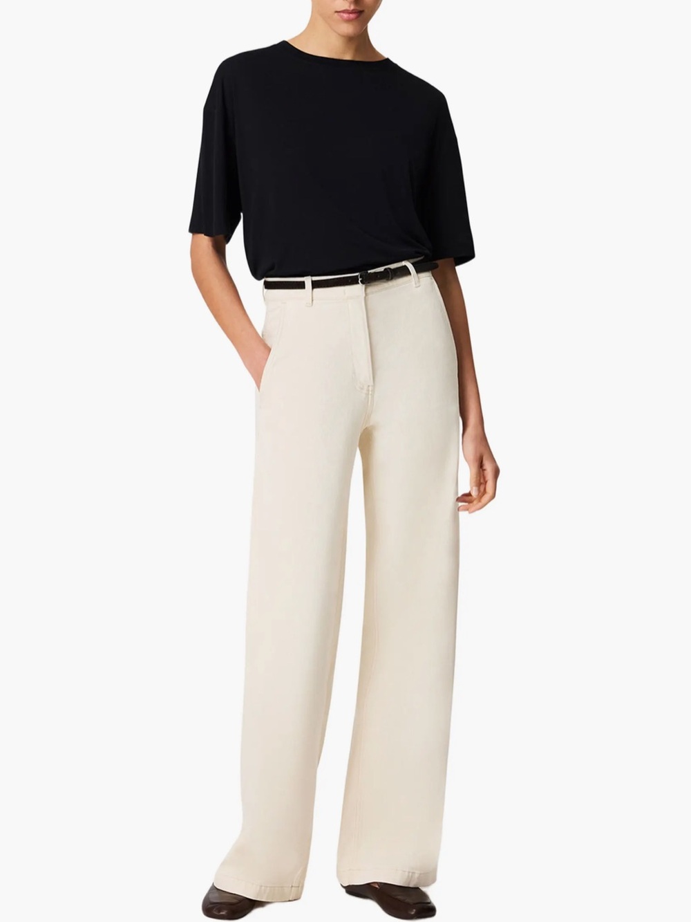 Another Tomorrow Carpenter Denim Pant Ecru Straight Wide Leg Size IT 42 / US 6